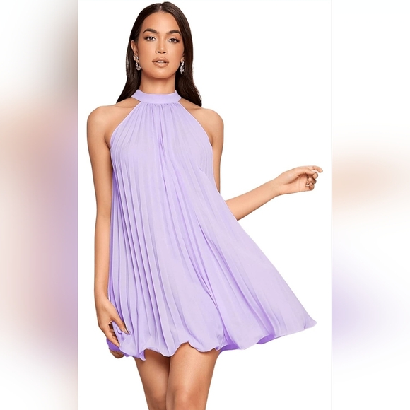 Sweatyrocks Dresses & Skirts - Purple Pleated Tie Front Halter Sundress